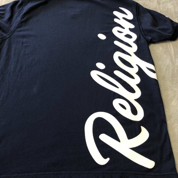True Religion Navy & White Reverse Hem T-Shirt - Picture 6 of 10